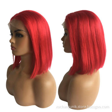 Uniky Short Bob Human Hair Lace Front Wigs Brazilian Glueless Red Color Straight Bob Lace Wig for Black Women Pre Plucked